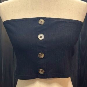 Black Ribbed Buttoned Tube Top, Size L